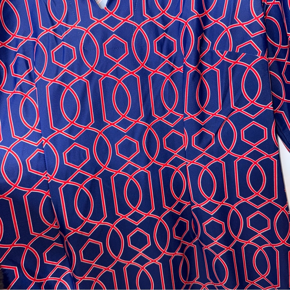 Jude Connally Navy, Pink & Red Geometric Midi Dress - Picture 5 of 6